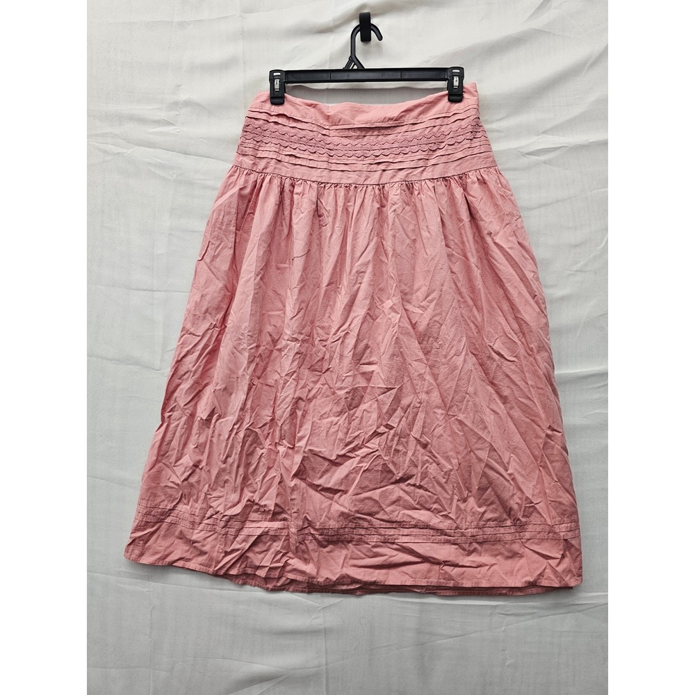 A New Day Womens Smocked Waist Eyelet Midi Skirt Pink Cotton Size Large